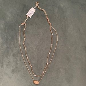 NWT Kendra Scott Elisa Rose Gold Multi Strand Necklace in Rose Gold Drusy